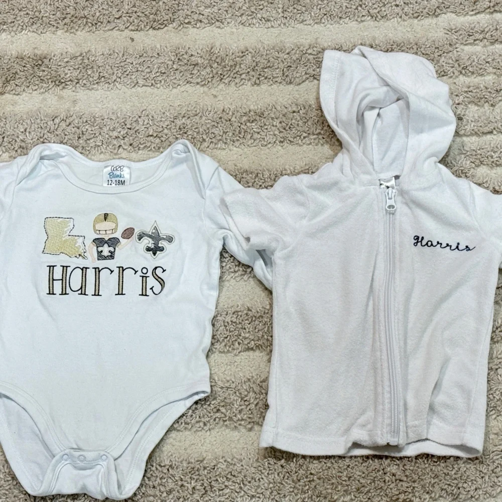 BUNDLE Harris monogrammed personalized coverup terry bodysuit onesie saints nola